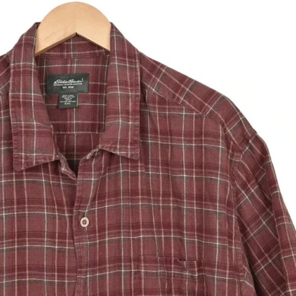 Vintage Eddie Bauer Linen Blend Plaid Short Sleeve Shirt Button Down Size XXL - Picture 2 of 7